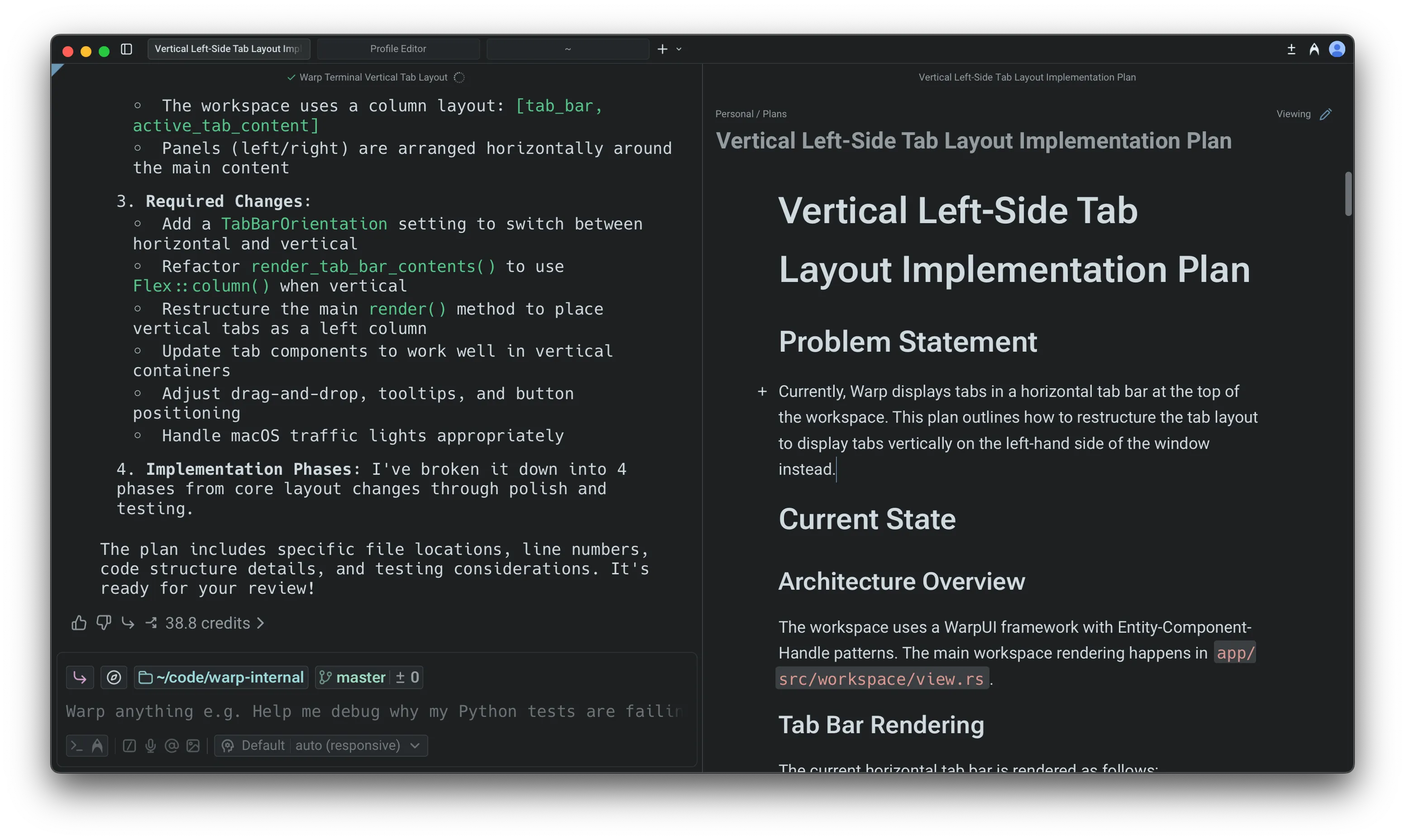 Plan editor in Warp.
